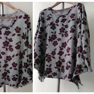 Lane Bryant Burgundy Floral Gray Ruffle Sides Pullover Sweater Size 22/24